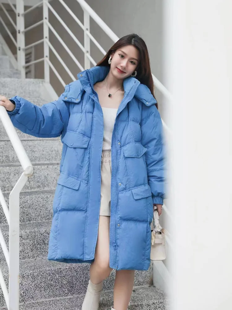 Coat Woman Winter Warm Long Down Jacket Women Loose Casual Women Parkas Clothes Hooded Stylish Winter Jacket Female Outerwear