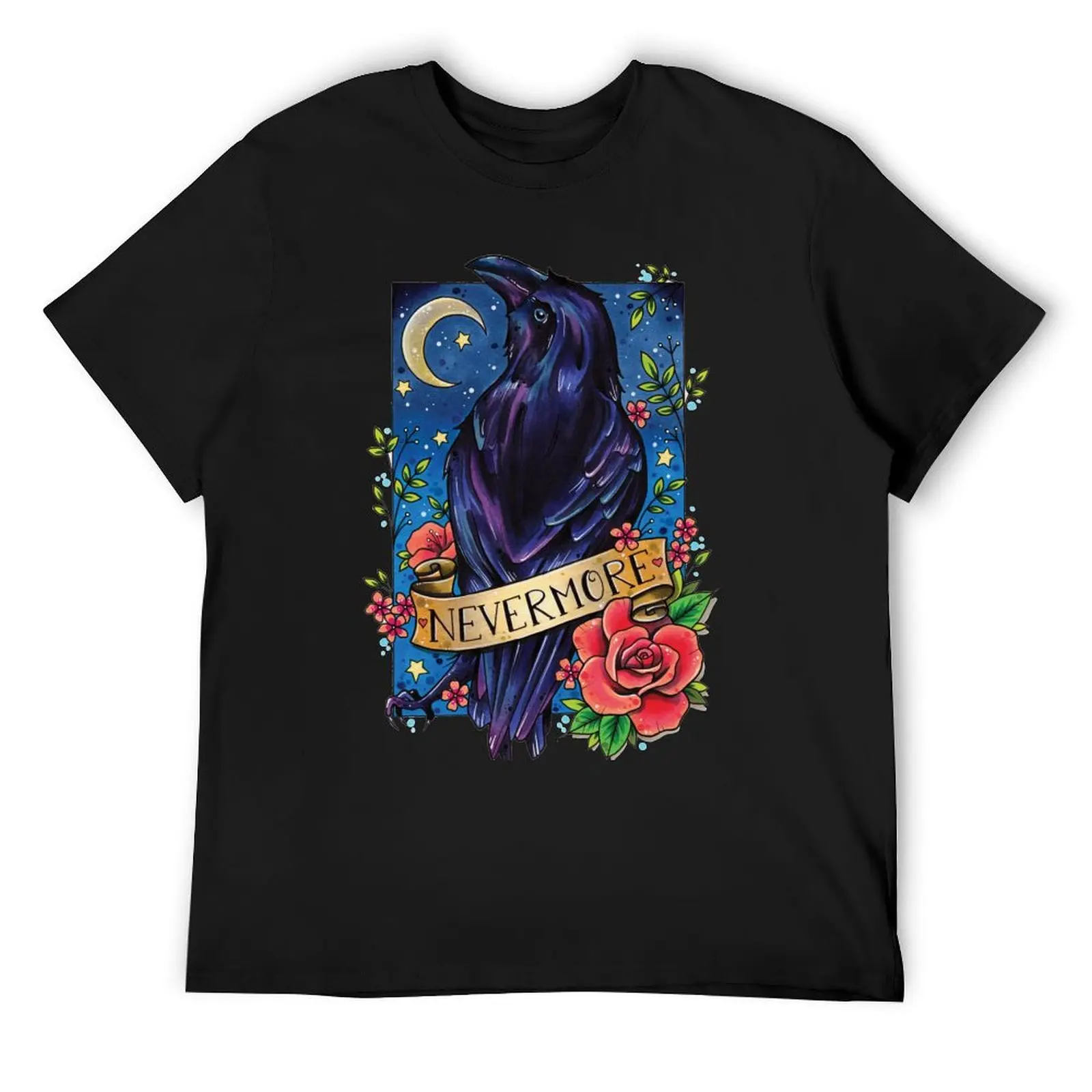 Nevermore Raven and Scroll watercolor design T-Shirt anime clothes plus size clothes mens graphic t-shirts big and tall