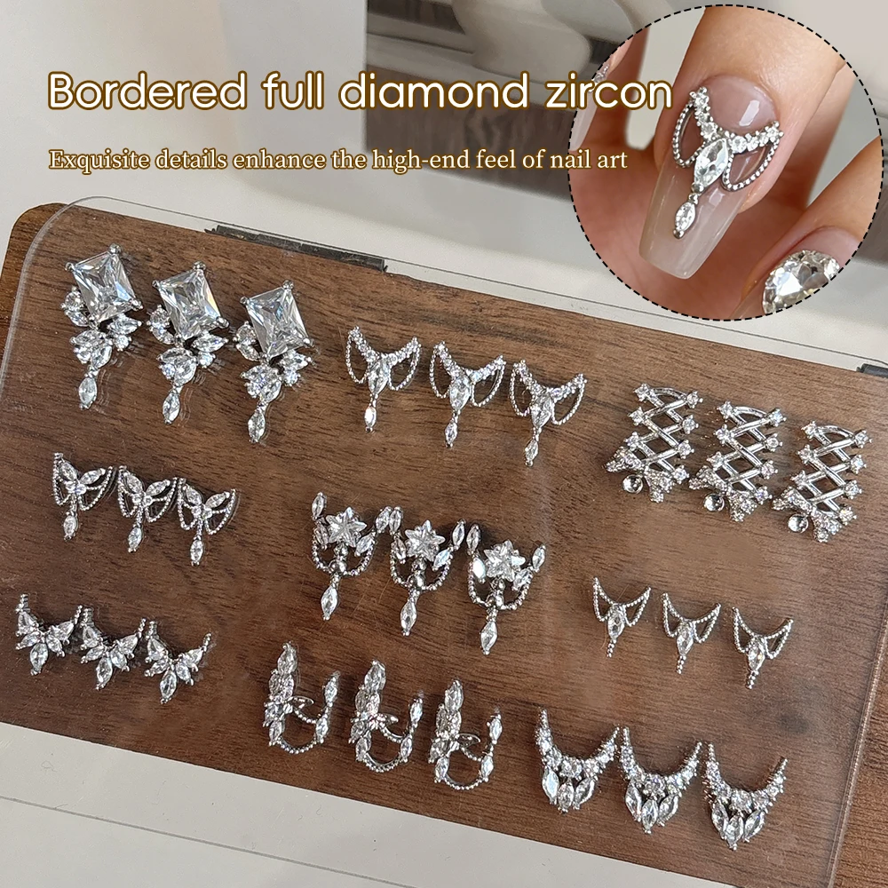 KANIU 1 Stück Ausgehöhlte Nagel-Diamant-Charms Luxuriöse Schmetterlings-Ketten-Nagel-Zirkonia-Quasten-Legierungs-Charms für lange Nagelkunst-Designs