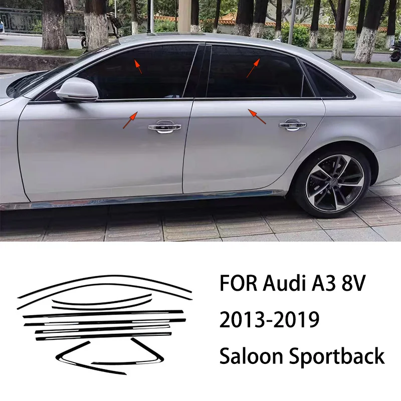 

FIT FOR Audi A3 8V 2013-2019 Saloon Sportback Stainless steel black Exterior Window Molding Strip Sill side Cover Trim