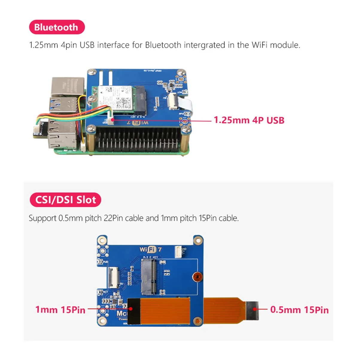 T07C-MPW7ACAB para Raspberry Pi 5 PCIE para M.2 E-Key WiFi7 Módulo com Adaptador USB BE200 Suporte Google TPU,WiF6E AX210,AX200