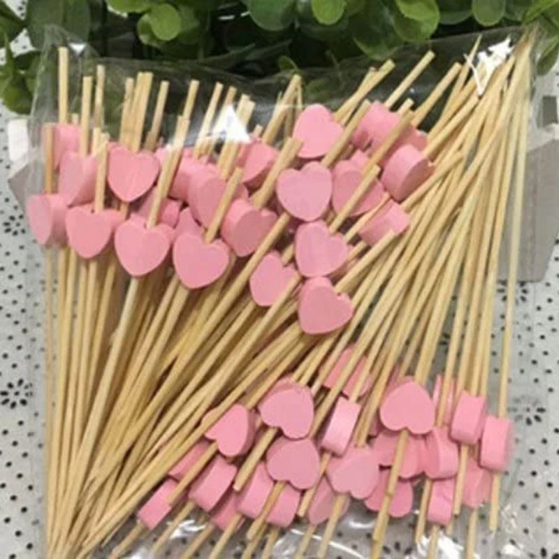 100 Pieces Of Love Bamboo Fruit Sticks Fruit Salad Snack Forks Cocktail Skewers Wedding And Birthday Party Decorations