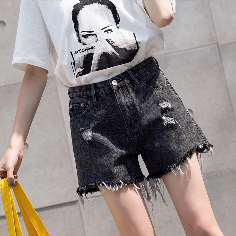 

Large Size Denim Shorts For Women 2023 New Loose 4XL Hole Raw Edge Wide Leg Hot Pants Fashion Girls Summer High Waisted Shorts