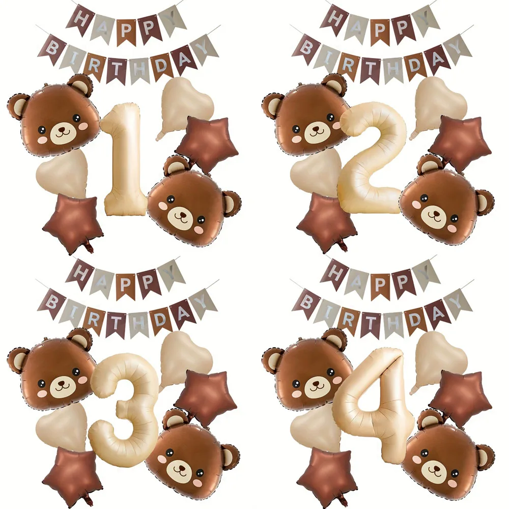 8 Stück Cartoon Braunbär Ballon 40 Zoll Karamellfarbene Nummer 1-9 Aluminiumfolie Ballon Geburtstagsparty Deko Baby-Shower Zubehör Geschenke