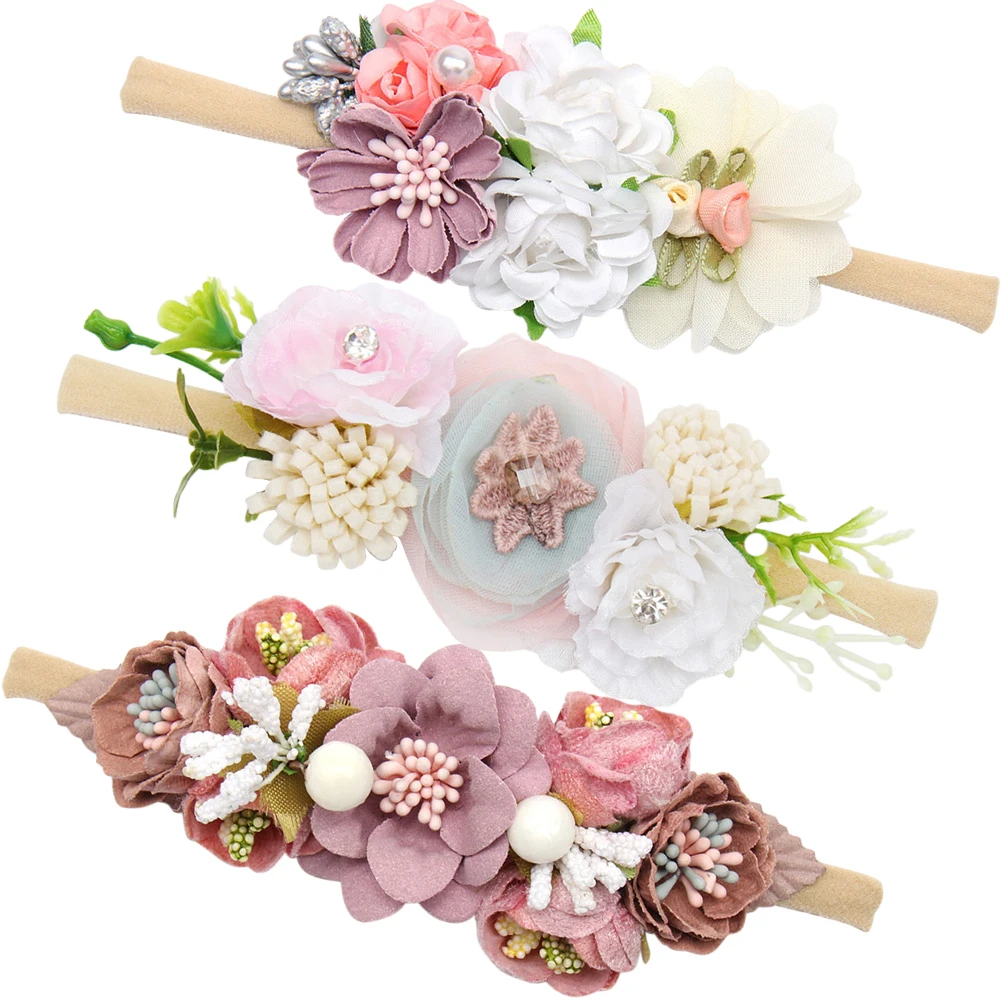 

3 шт., детские повязки на голову с цветами, аксессуары для волос с цветочным принтом для маленьких девочек, повязка на голову для детского душа, фотография на день рождения