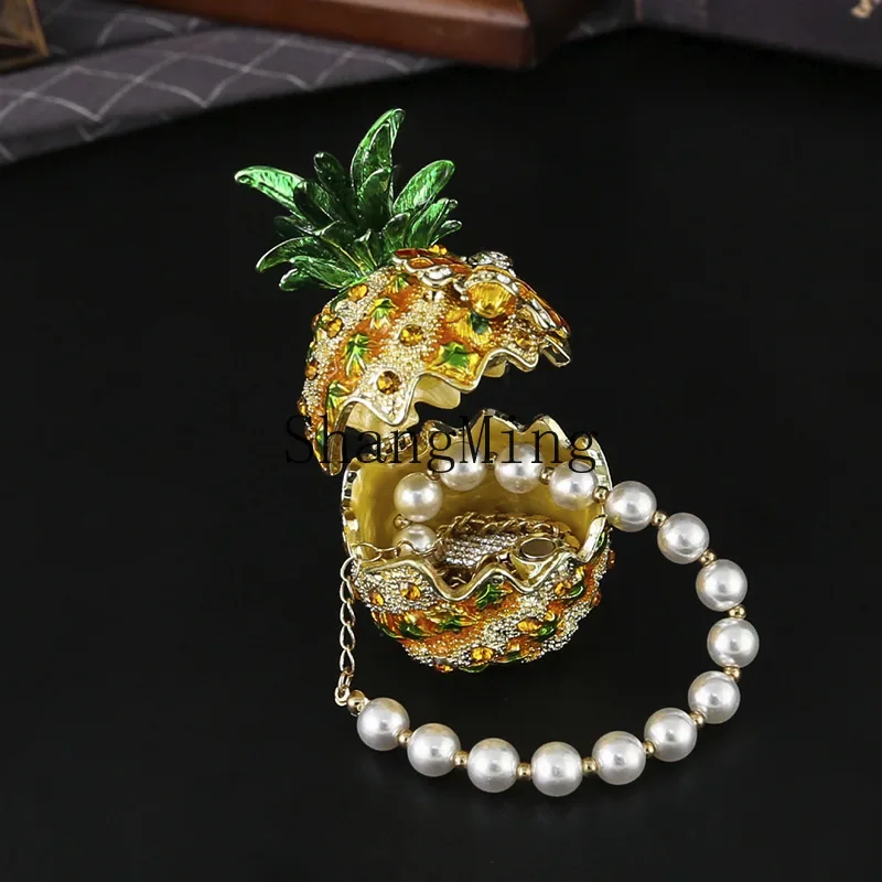 

CLL pineapple jewelry box metal handicraft full diamond trinket storage box pineapple desktop small ornament jewelry