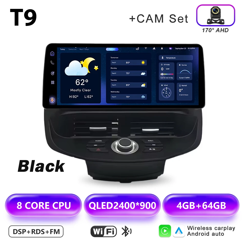 12,3 inch autoradio GPS draadloze Carplay QLED scherm voor Ford Fiesta MK6 MK7 2009-2016 LHD RHD Android multimediaspeler