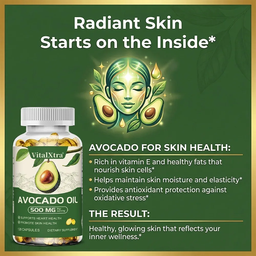 Avocado Oil Capsules, 500mg Per Serving, Support Heart Health and Promote Healthy Skin
