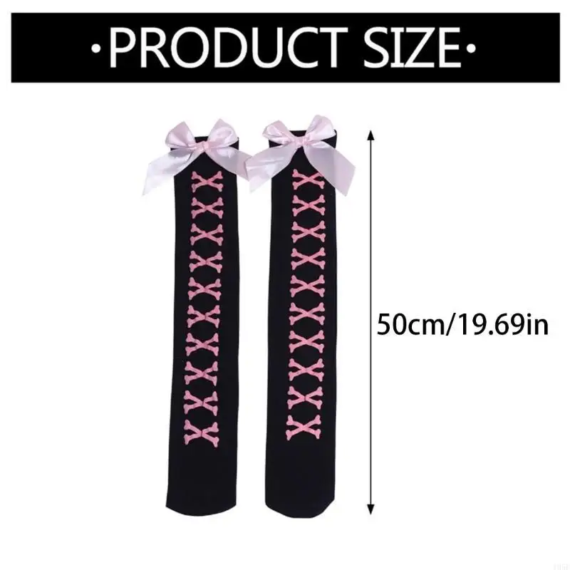 195E 할로윈 Bowknot 양말 여성용 허벅지 높은 양말 해골 인쇄 고딕 무릎 스타킹 이상 코스프레 의상 액세서리