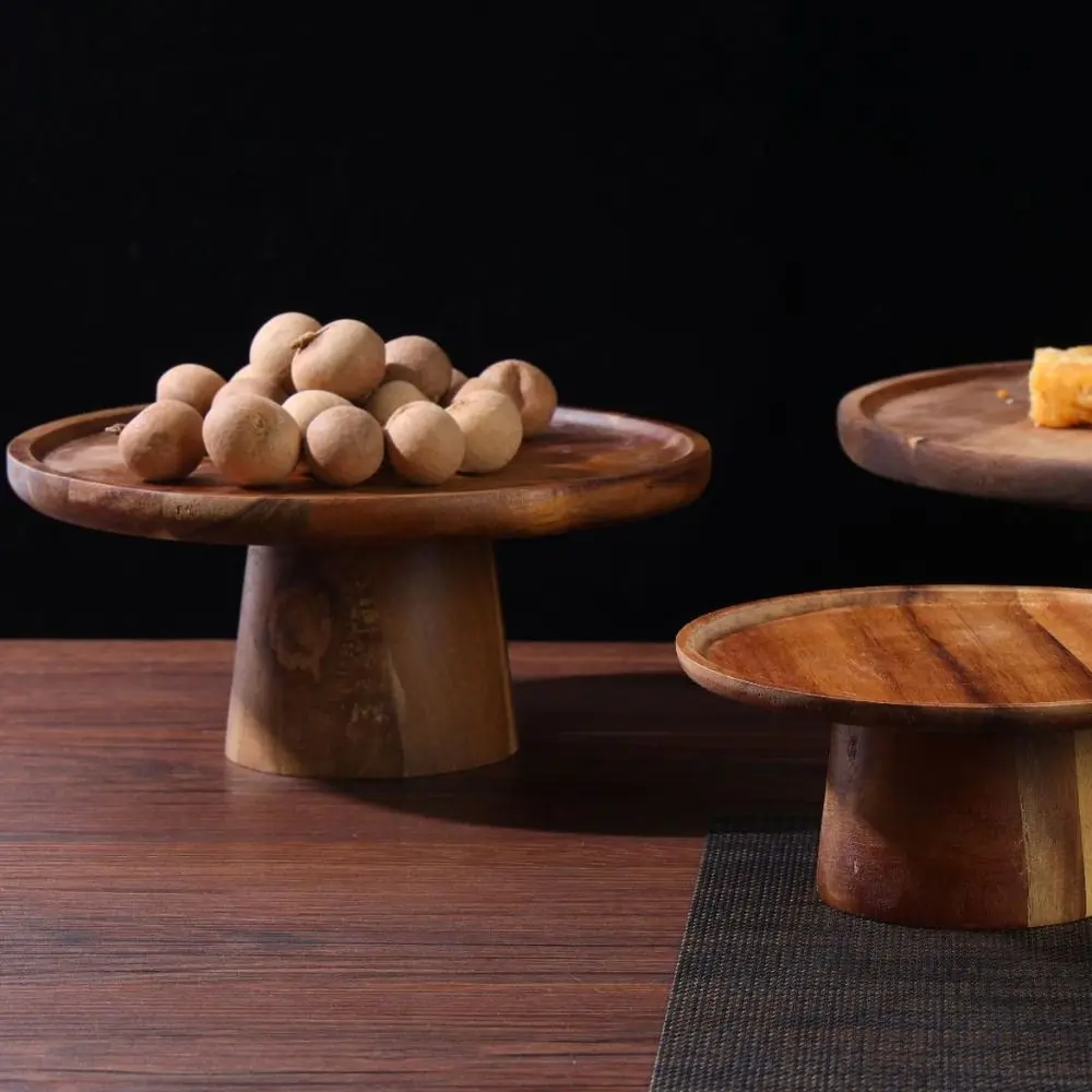 

Тарелка на высоких ножках, твердый деревянный поднос, практичный стиль INS, тарелка для торта на высоких ножках, бытовая тарелка для фруктов из дерева акации, свадебная вечеринка