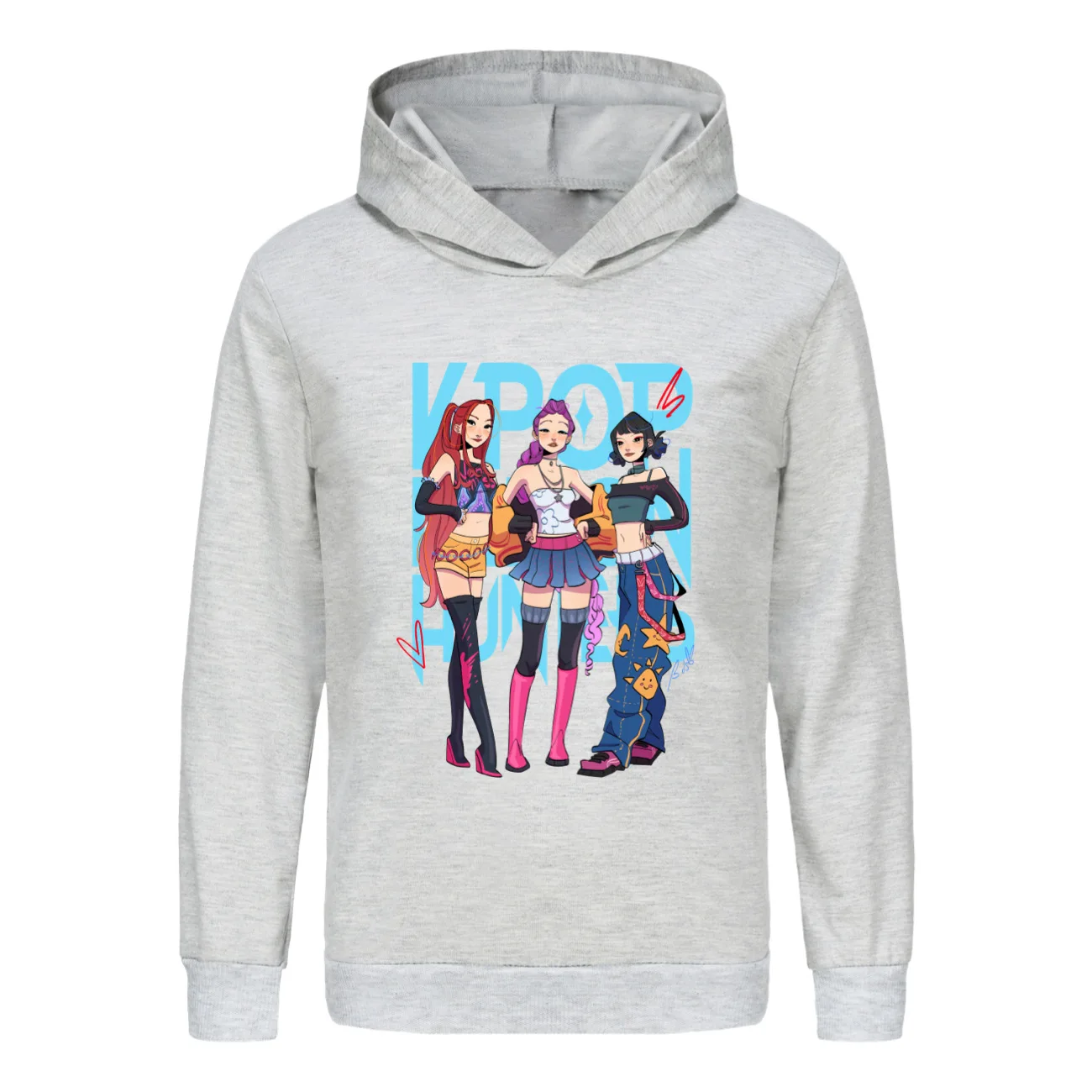 ملابس أطفال مطبوعة من KPop Demon Hunters Merch Huntrix للأولاد والبنات بغطاء للرأس KPop Demon Hunters ملابس أطفال بقلنسوة