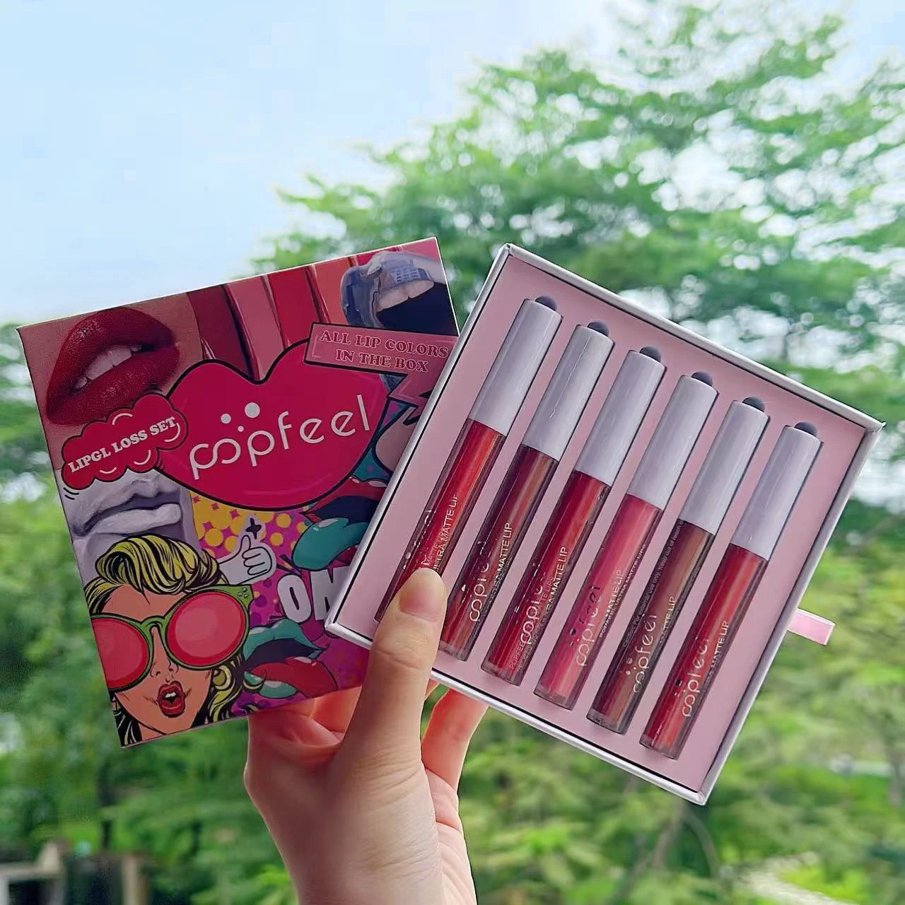 POPFEEL キャンディーカラー リップグロス&リップステイン 6個セット - 長持ち、転写しないフォーミュラ、あらゆる機会に最適、パーティーメイクに最適