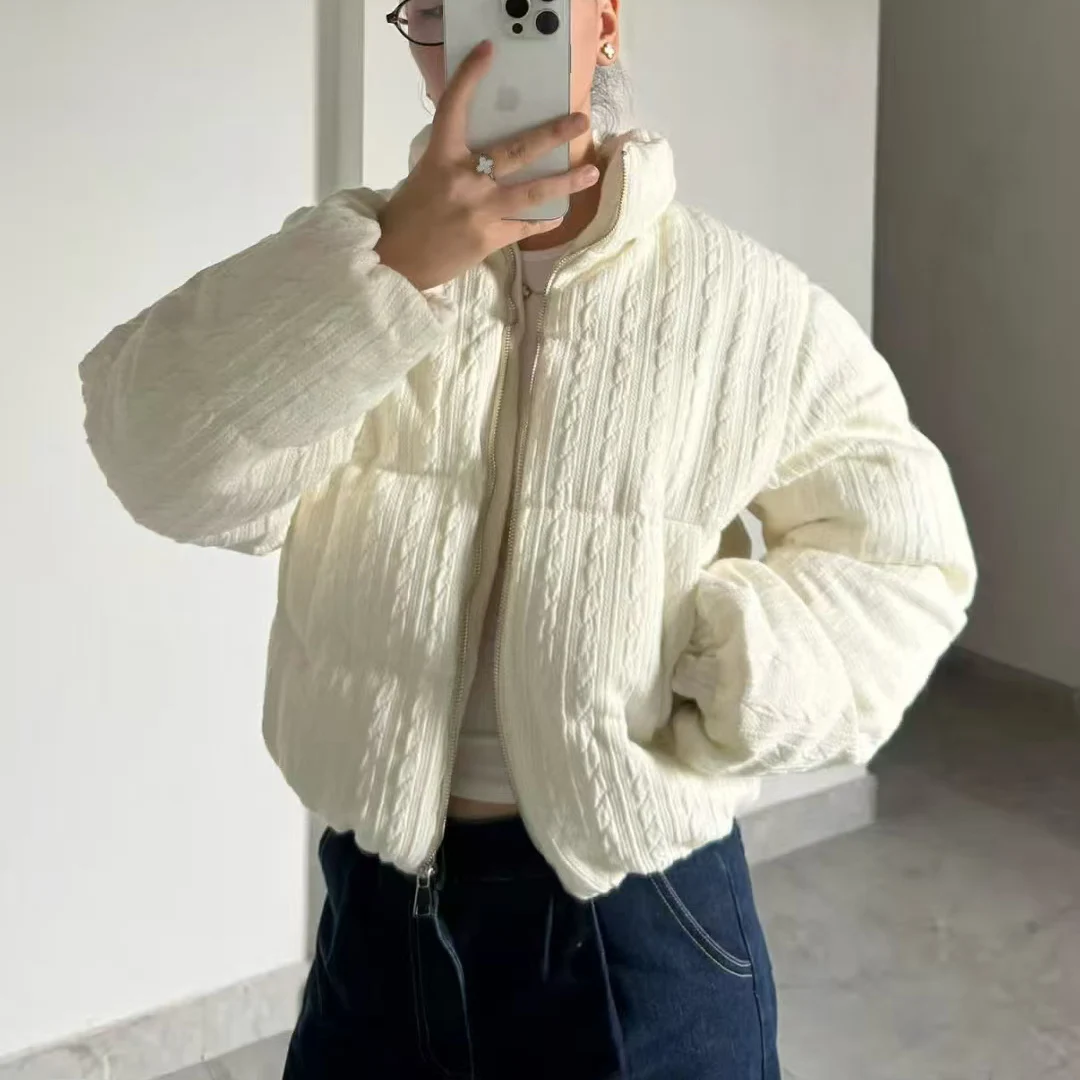 

Шикарное осенне-зимнее женское хлопковое пальто Thiened Long Sve на молнии цвета пуха Sli Commute Korean Sle Straight