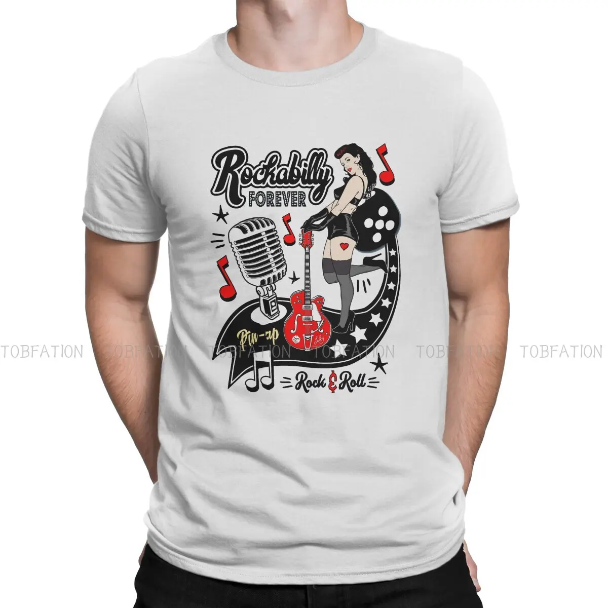 Camisetas de estilo Rockabilly para hombre, ropa hípster clásica de Rock and Roll, con cuello redondo, con dados de guitarra para chica