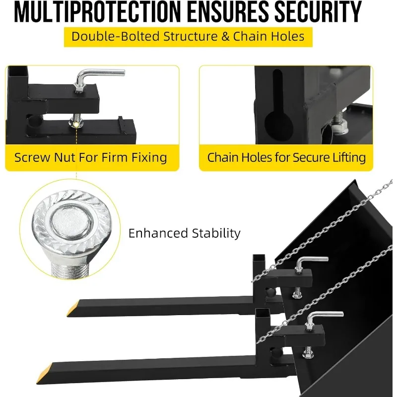 2025  4000lbs Clamp on Pallet Forks Heavy Bar Quick Attach Pallet Fork for Bucket Tractor Loader Skid Steer