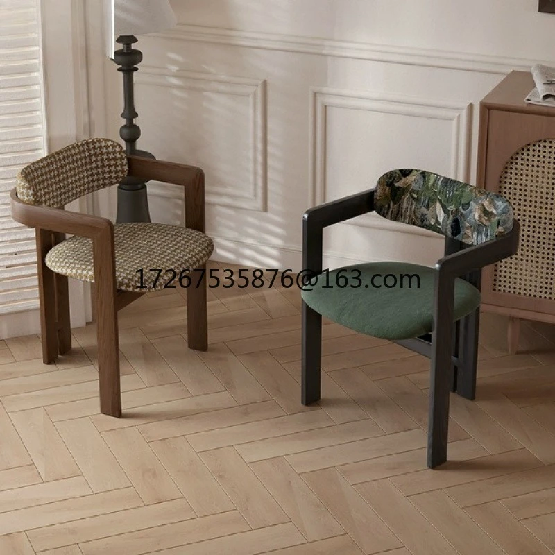 

Modern simple restaurant light luxury chair French Japanese solid wood home armrest medieval chair