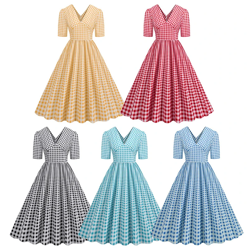 Abito altalena grande vintage stampato a pois Donna Retro anni '50 anni '60 Swing Pin Up Rockabilly Cocktail Party Abito longuette Robe Vestidos