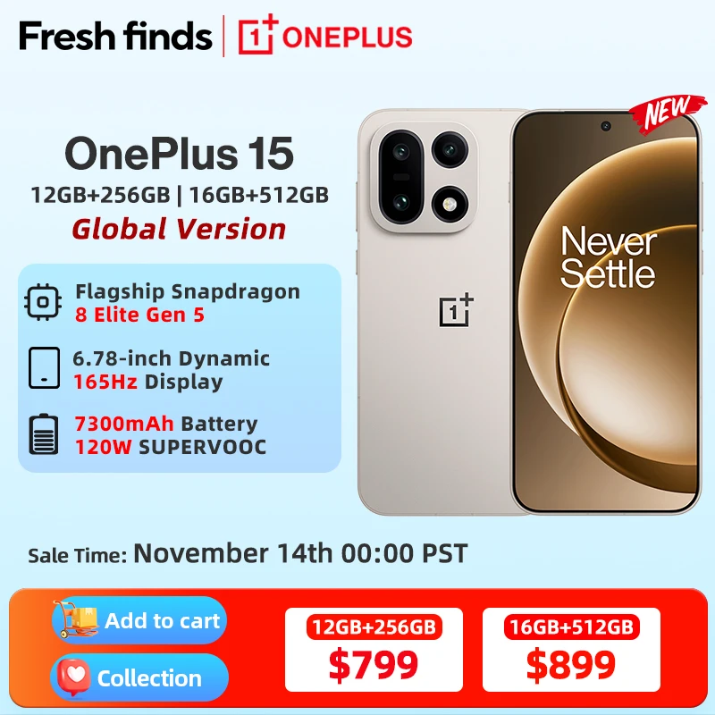 الهاتف الذكي World Premiere OnePlus 15 الإصدار العالمي Snapdragon 8 Elite Gen 5 165 هرتز، بطارية 7300 مللي أمبير في الساعة، شحن SUPERVOOC بقدرة 120 وات