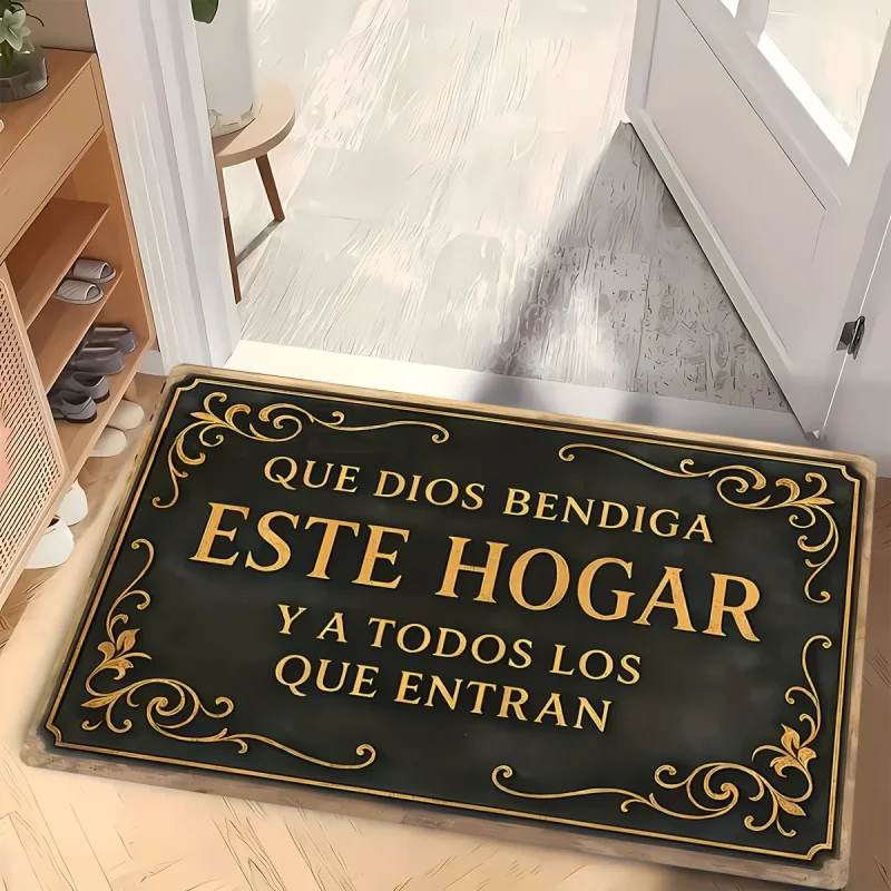 VIKAMA Spanish Blessing Doormat, Non-Slip Washable Vintage Carpet, 