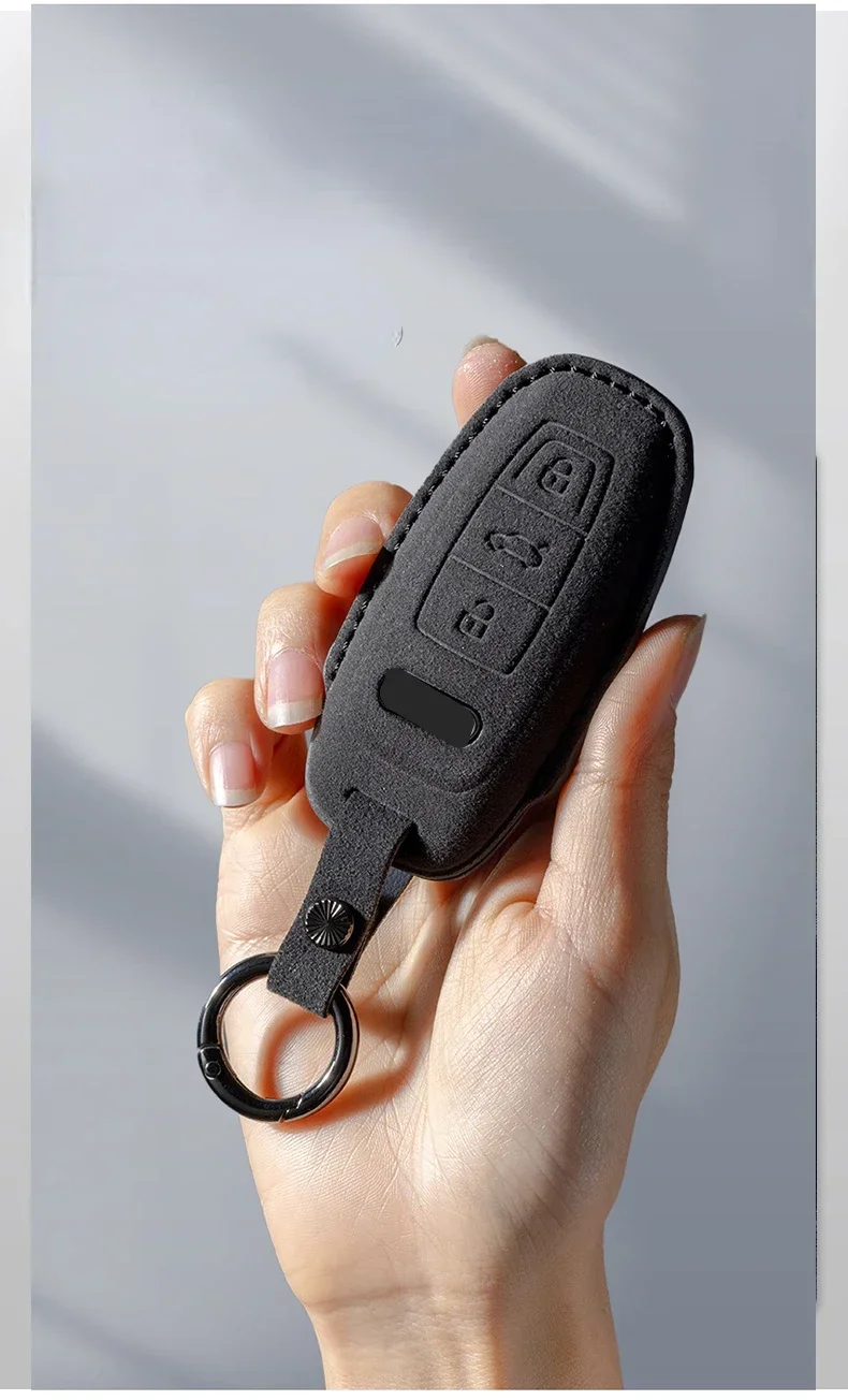 Für Audi A3 A4 A5 B9 A6 A7 4K A8 Q3 Q4 Q5 Q8 C8 D5 SQ8 Autoschlüssel-Hülle aus Wildleder, Schlüsselanhänger-Schutzhülle – Detail 6