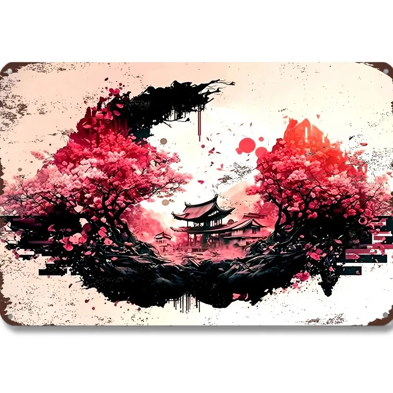 

Vintage Japanese Cherry Blossom Aluminum Metal Sign, 7.9x11.8"/11.8x17.7" Wall Hanging Decorative Plaque for Home, Office