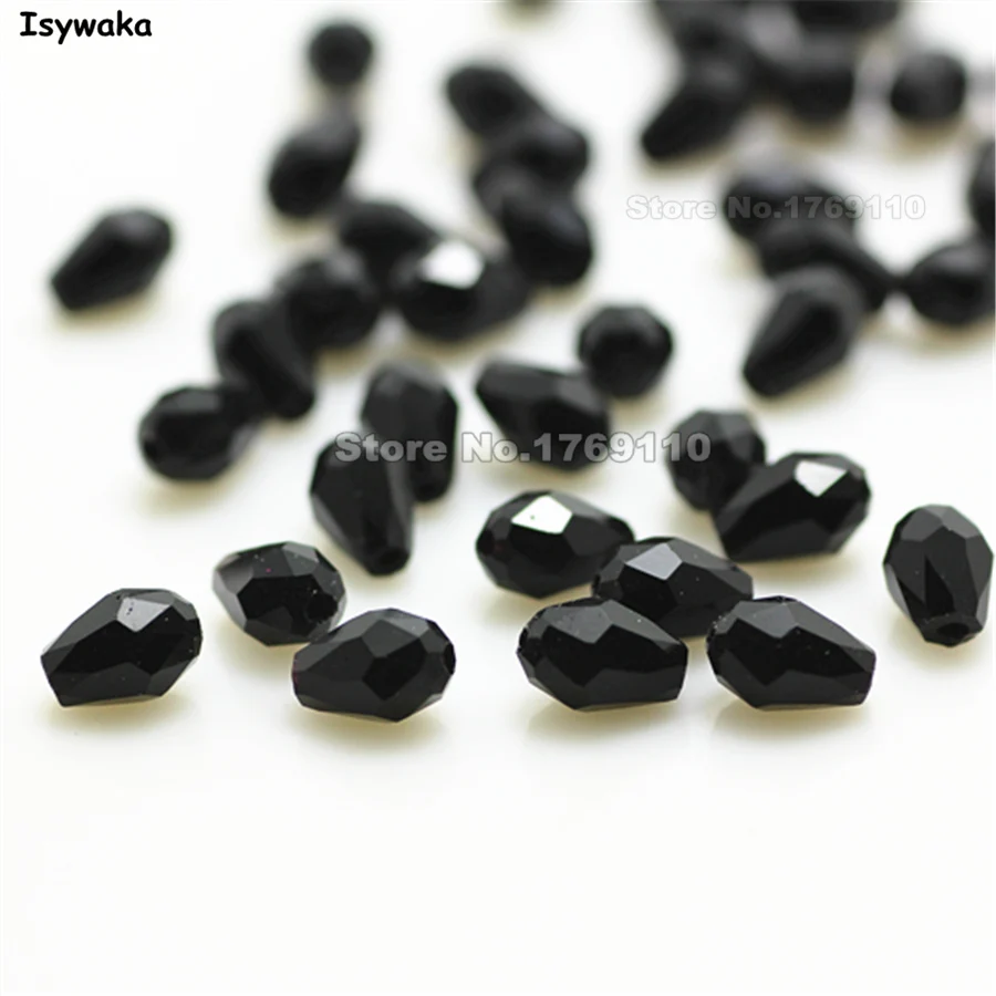 Isywaka 70pcs Black Color 4*6mm Faceted Teardrop Bead Austria Crystal Bead charm Glass Bead Loose Spacer Bead For Diy