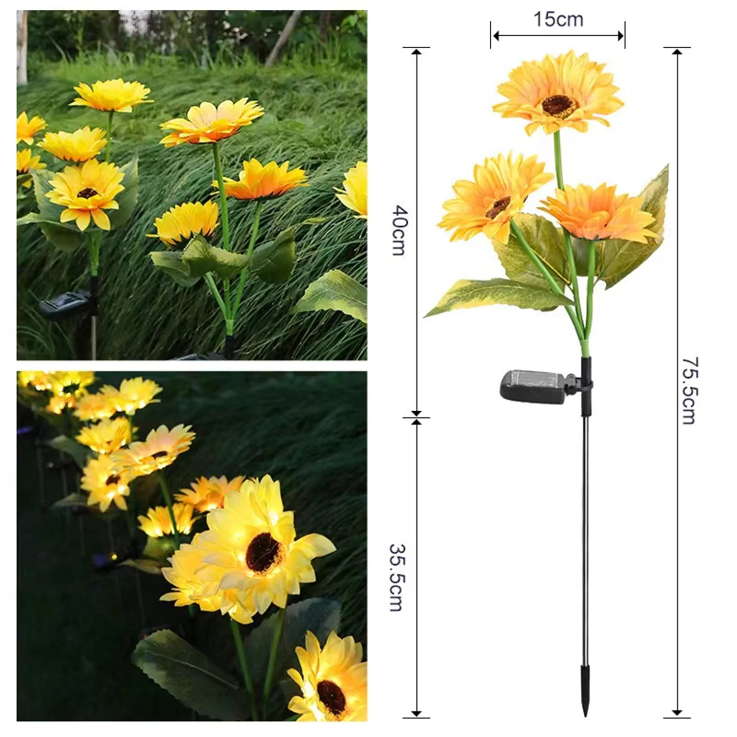 LED Solar Sunflower Outdoor Lawn Light IP65 Waterproof Pathway Yard Wedding Holiday Garden Decoration Solar Flowers Lamp