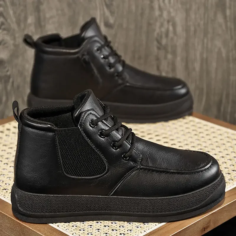 High Top New In Outdoor Men\'s Leather Shoes Size 45 On Sale Quality Fashion Pu Male Casual Boots Promotion Footwear Offer Adults