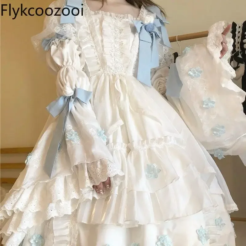 White Super Winter Orchid Long-sleeved Lolita Dress Ji-sleeve Full Stock with Shawl Mainland China Long Robe Lolita Vintage