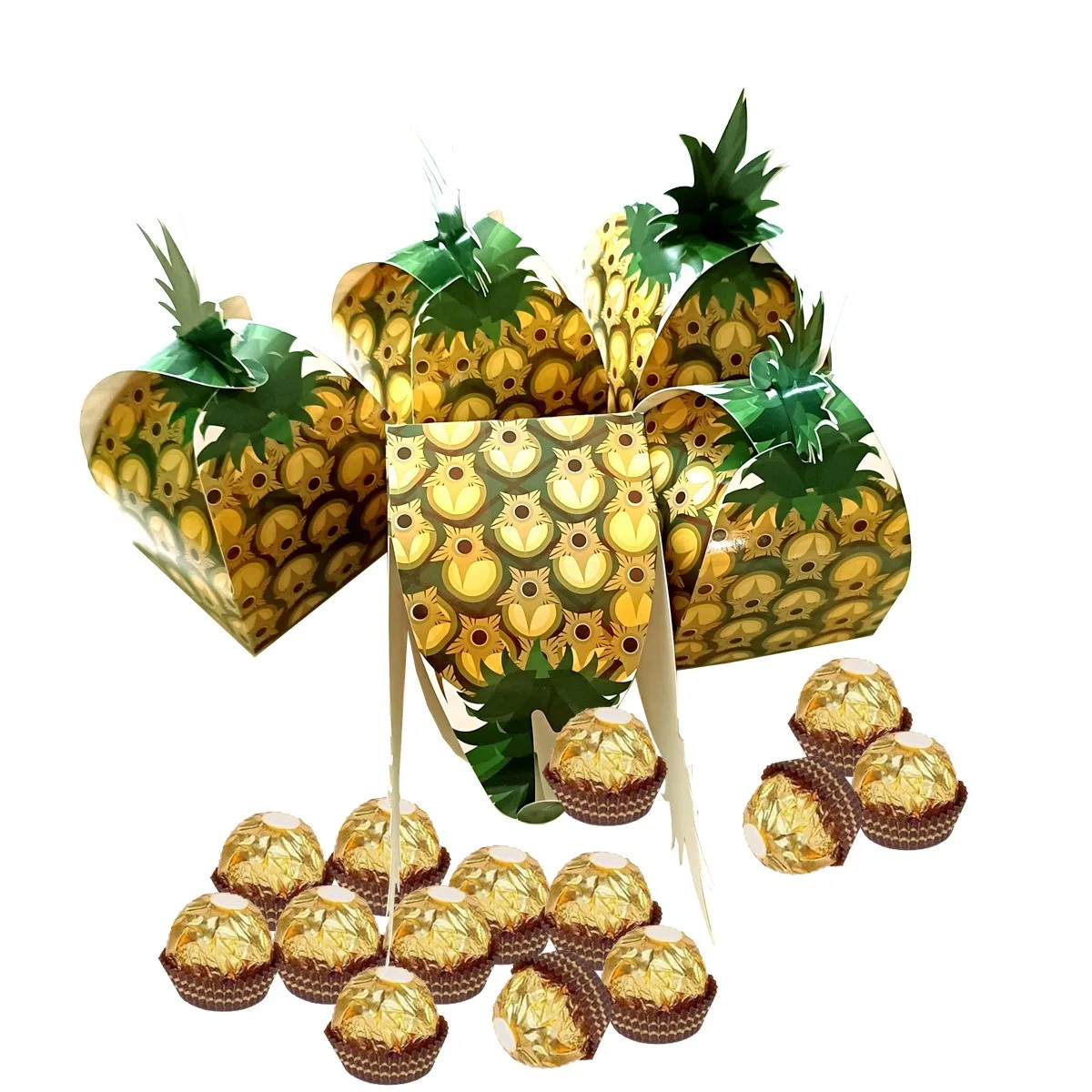 6pcs Hawaii DIY Paper Box Tropical Pineapple Flamingo Candy Packaging Box Happy Summer Hawaiian Party Favors Gifts Boxes