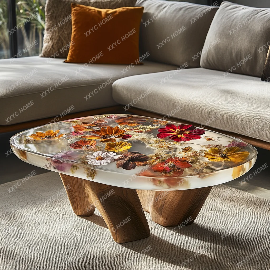 TT Epoxy resin river table coffee table creative personality small apartment living room home simple modern light luxury table 9