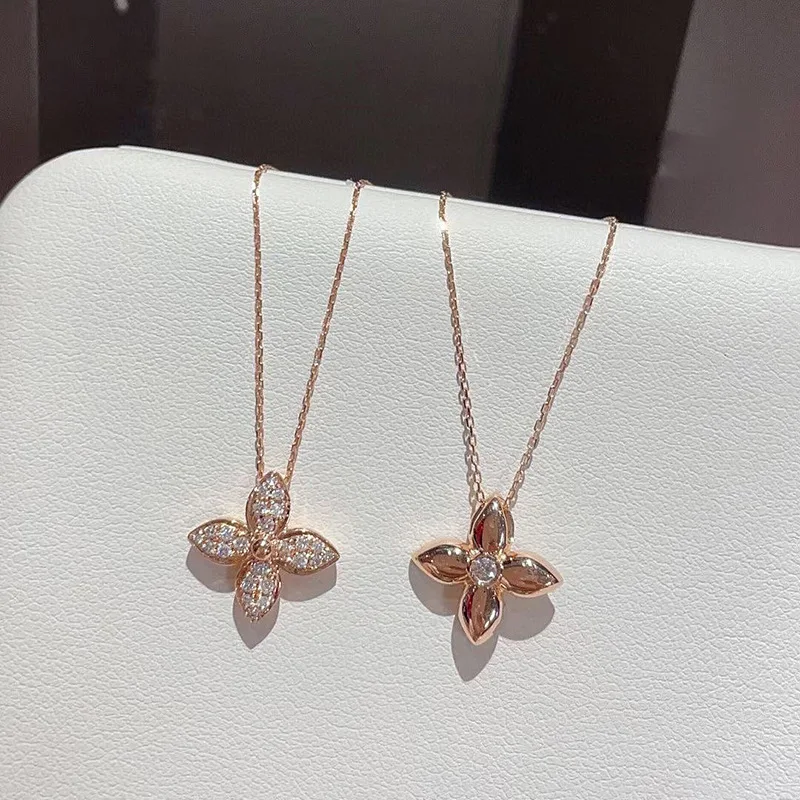 DODO Rose Gold Color 4 Leafs Lucky Pendants Necklaces For Women Cubic Zirconia Wedding Fashion Jewelry Neck Chain Accessories