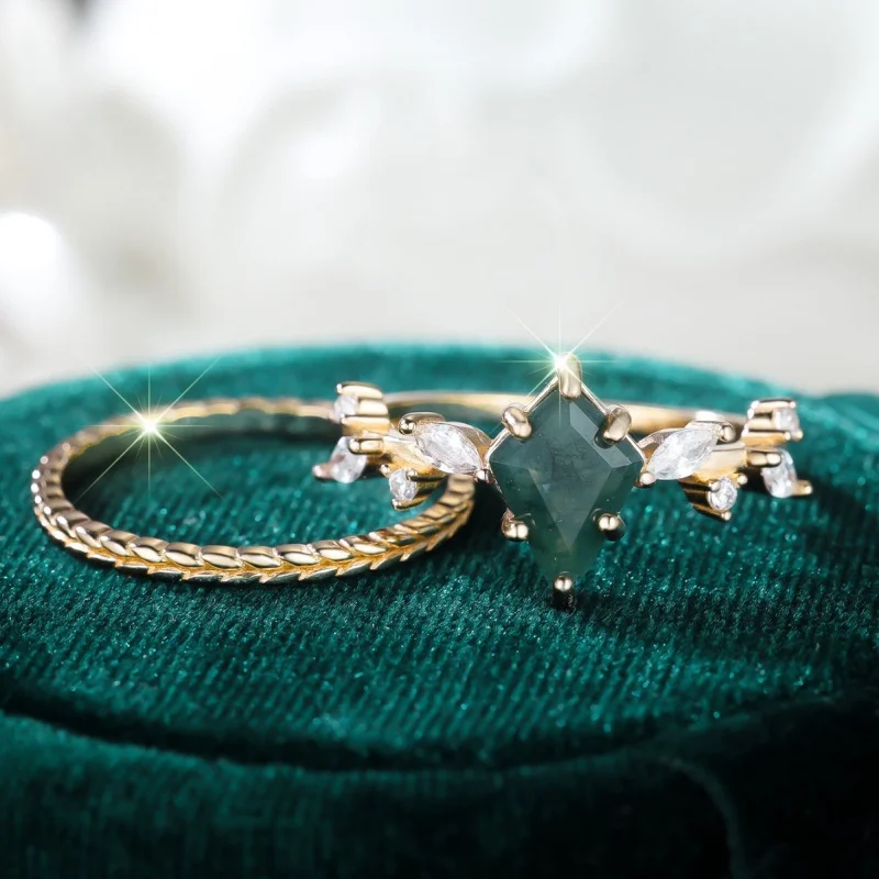 Non Fading High-end Fashionable Waterdrop Water Grass Wheat Ear Set Ring with Micro Inlaid Horse Eye Women's Engagement Ring