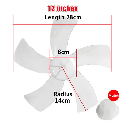 12 Inch Household Plastic Fan Blade Five Leaves With Nut Cover For Pedestal Transparent Table Stand Fanner General Accessories
