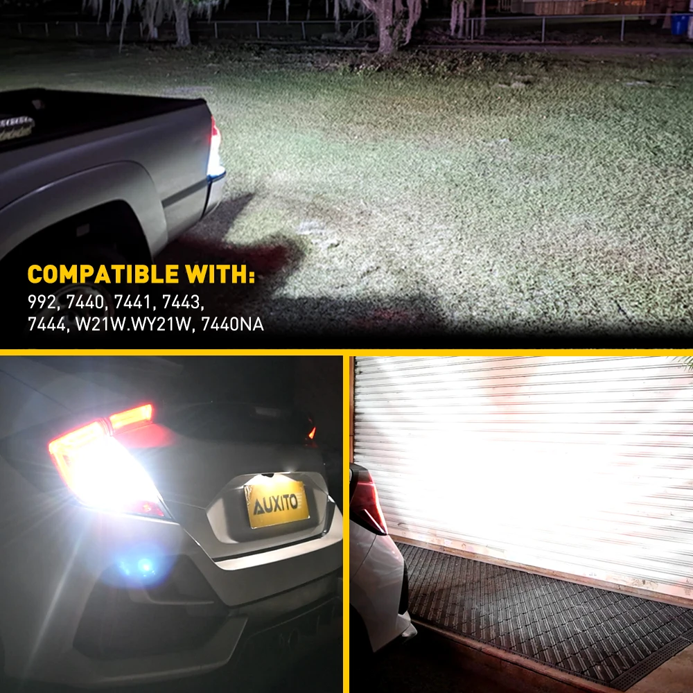 2x AUXITO T20 7443 7440 W21W W21/5W LED Bulb DRL Parking Reverse Lamp Stop Brake Signal Light White/Red/Yellow 12V 360° Lighting