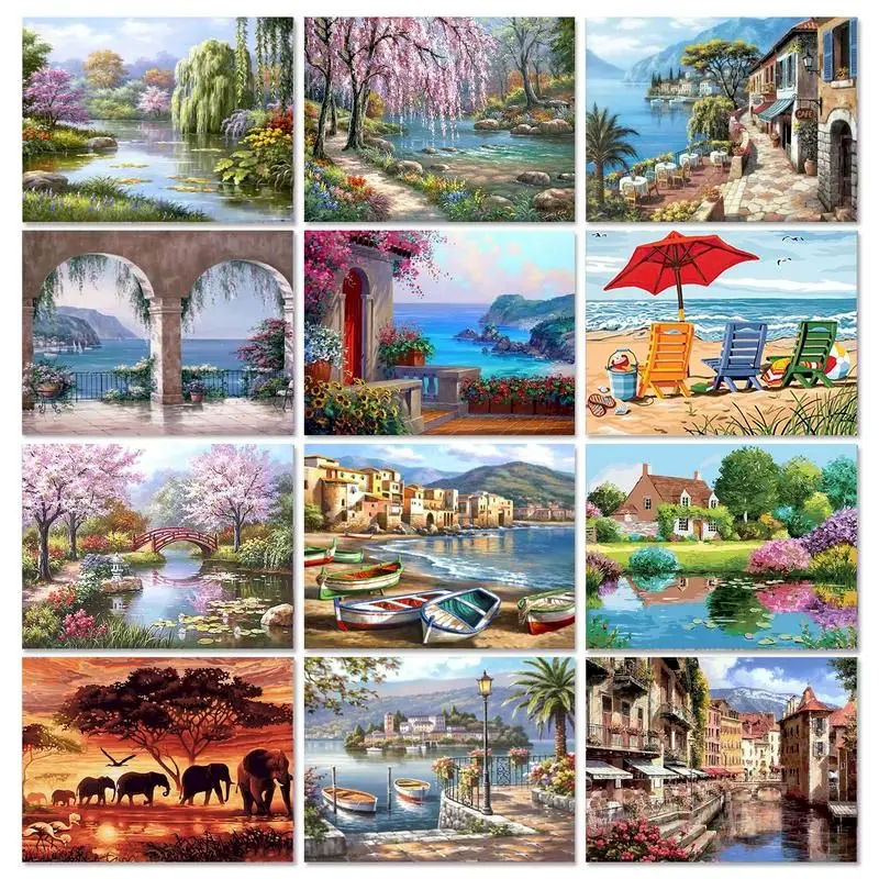 GATYZTORY Painting By Numbers For Adults Landscape Picture Handpainted Drawing On Canvas Acrylic Paint For Kill Time Home Decor