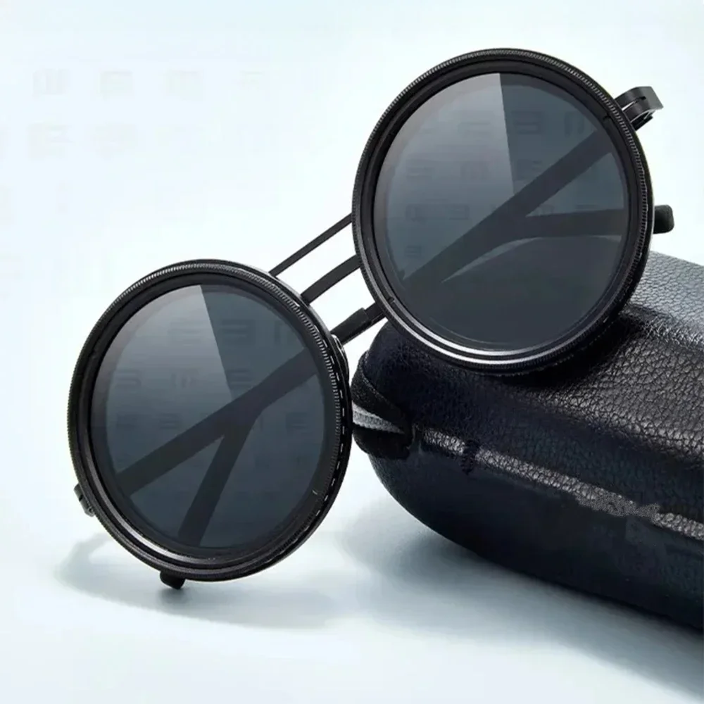 

ND9 Adjustable Polarized Sunglasses Luxury Men Fishing Filter Glasses UV400 Fashion Retro Punk Round Dimming Sunglasses