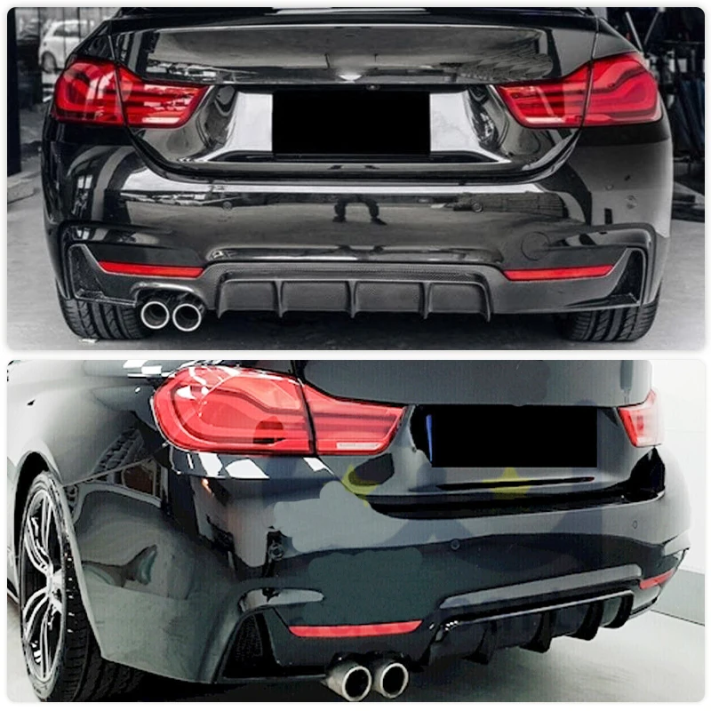 Carbon Fiber ABS Black Rear Bumper Exhaust Diffuser Lip for BMW 4 Series F32 F33 F36 M Sport 13-17 Single Dual Out Rear Diffuser