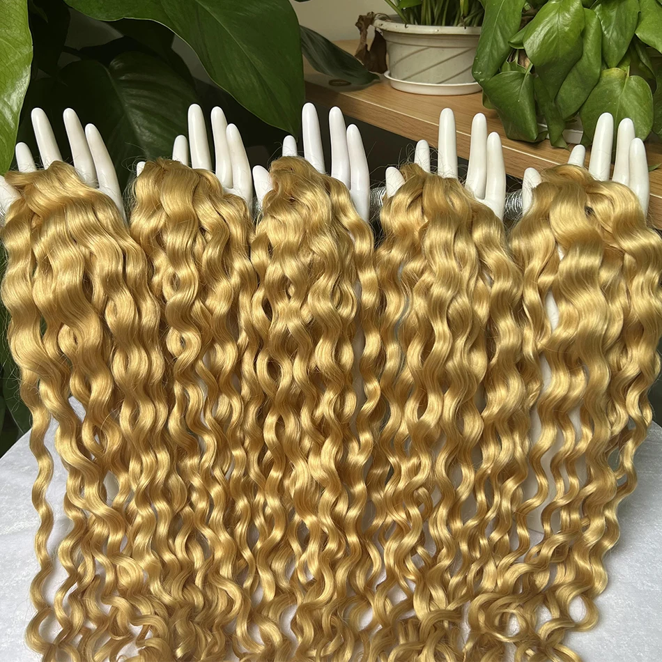 Yiwigs 613 Blonde Water Wave Curly Human Hair Bulk for Braiding No Weft 100% Raw Hair Extensions Hair Suppliers Wholesale Bulk