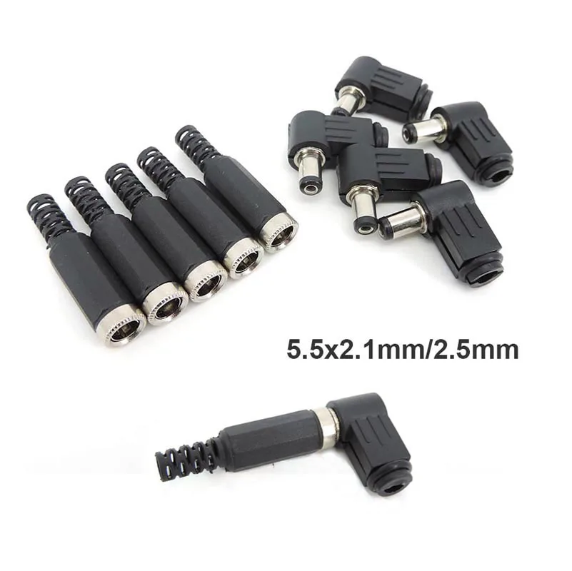 5.5mm * 2.5mm 2.1mm DC 암수 전원 플러그 잭 소켓 어댑터, 직선 직각 90 도 전원 커넥터, 5.5*2.5mm 5521