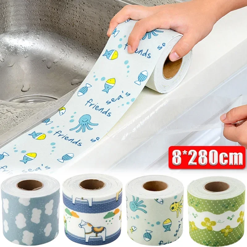 8*280cm Shower Bath Sealing Strip Self Adhesive Waterproof Wall Sticker Sink Edge Tape for Bathroom Kitchen Accessories