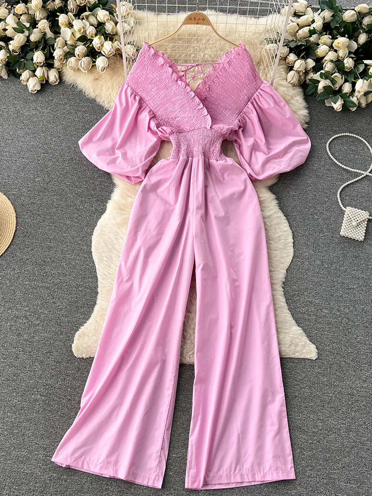 EWQ Elegant Style Chic Jumpsuit Women Edible Tree Fungus Fold Puff Long Sleeve Fold Jumpsuits Winter Spring 2024 New 27SN5086