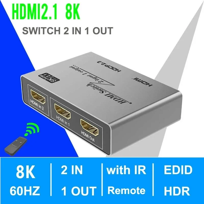 Ultra HD 8K@60Hz Switcher HDMI 2.1 2 in 1 Out 4K@120Hz 3x1 HDMI Switch 2x1 Video Converter for PS4 PC To TV Monitor Projector