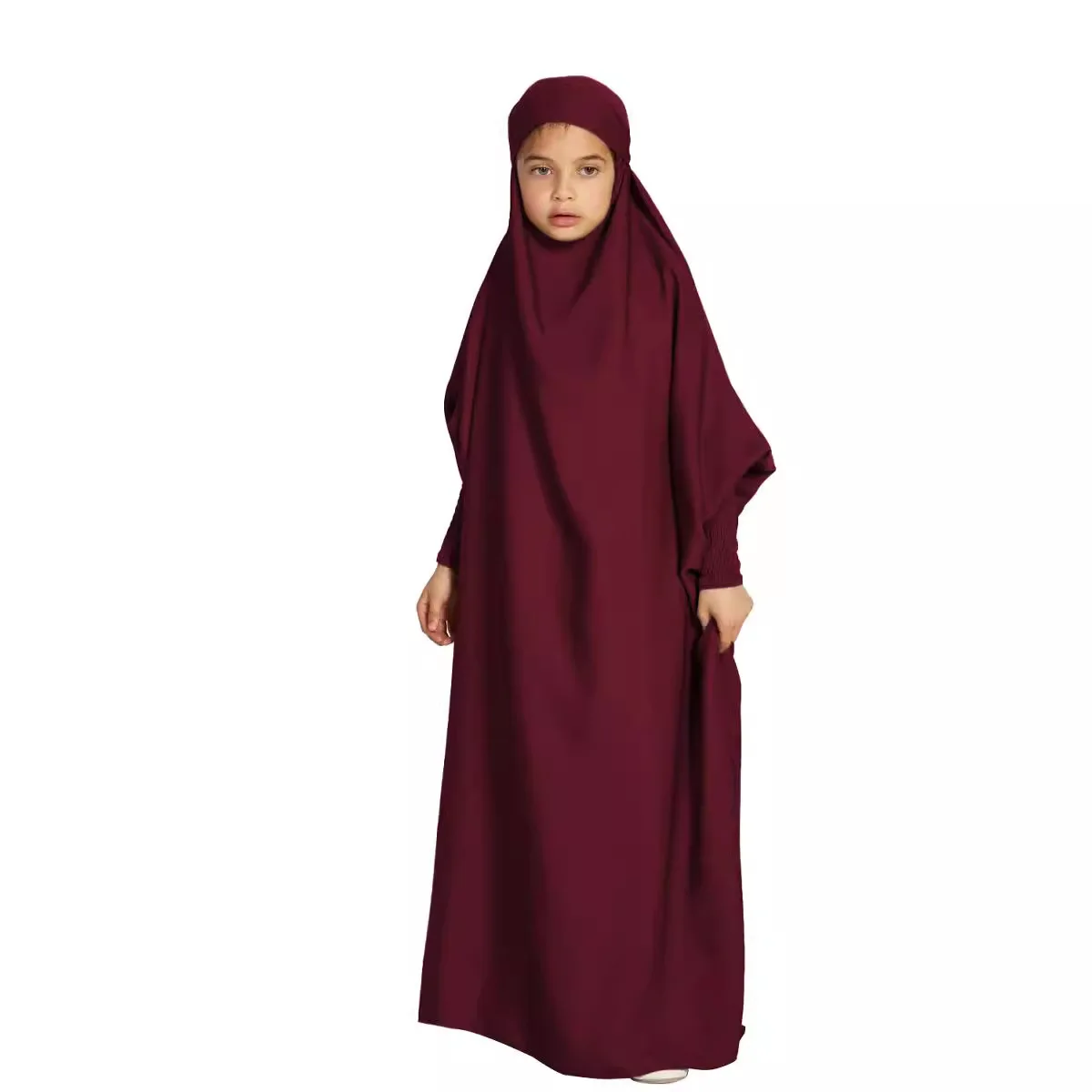 Ramadam Muslim Kids One-piece Abaya Solid Outfit Elegant Dress for Children Islamic Clothing Enfant Robe Turkish Moroccan Kaftan