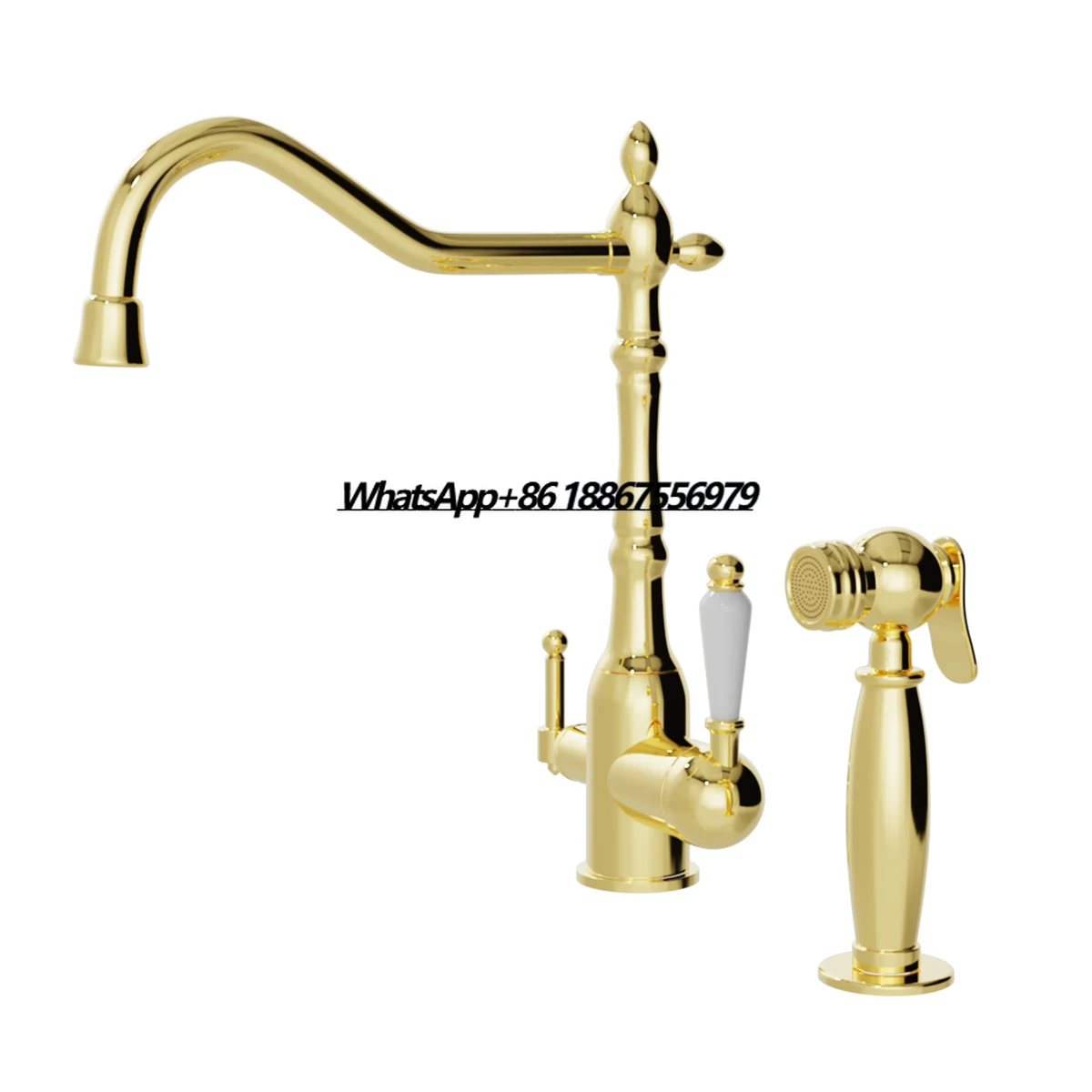 

Коммерческий бессвинцовый ретро европейский 3-в-1 холодный и горячий латунный кухонный смеситель классический золотой керамический ручка боковой распылитель из латуни