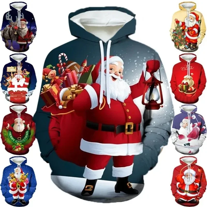 

Men's Christmas Hoodies 3D Printing Santa Claus Pullover Graphic Sweatshirts Unisex Casual Funny Hoodie Men's Streetwear Top