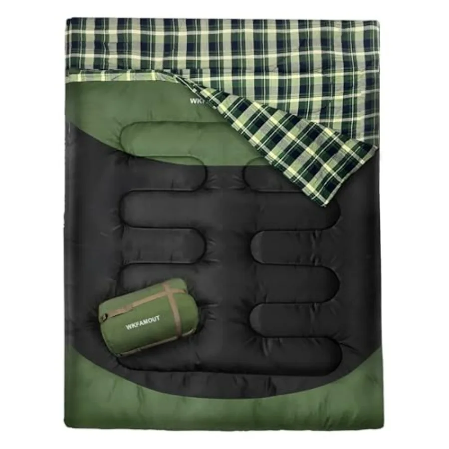 

Camping sleeping bag for two adults, polyester shell, gray, machine washable and waterproof for 3-4 seasons cold weather use wi