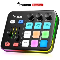 MAONO G1 NEO Gaming Audio Mixer Custom Sound Effects RGB Streaming with XLR Microphone Audio Interface for Game Voice Podcast