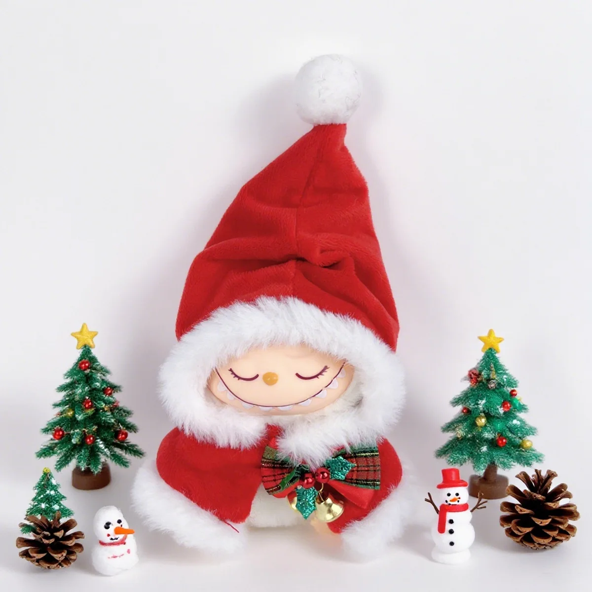 17cm mini roupas de boneca de pelúcia acessórios para labubu ídolo v1 v2 biscoito de natal homem camisola chapéu roupas presente de ano novo