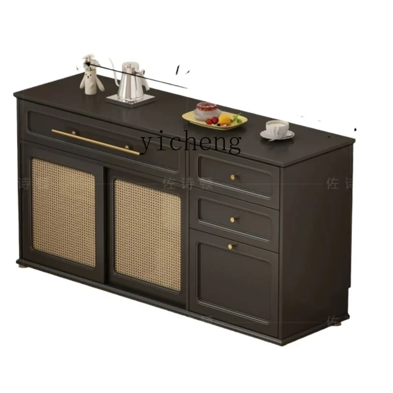 TQH retro solid wood dining side cabinet high cabinet integrated with wall household kitchen living room storage cabinet